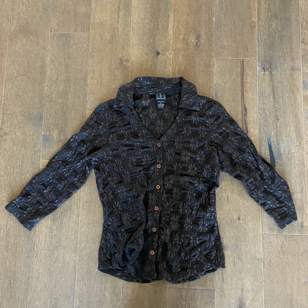 INC International Concepts Black and Brown Patterned Top